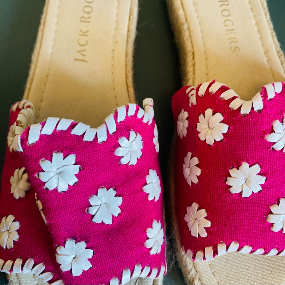 Jack Rogers Palmer Espadrille Pink & White Slide-On Platform Sandals Size 9 - Picture 5 of 8